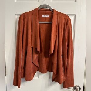 Bagatelle | rust orange faux suede drape front jacket